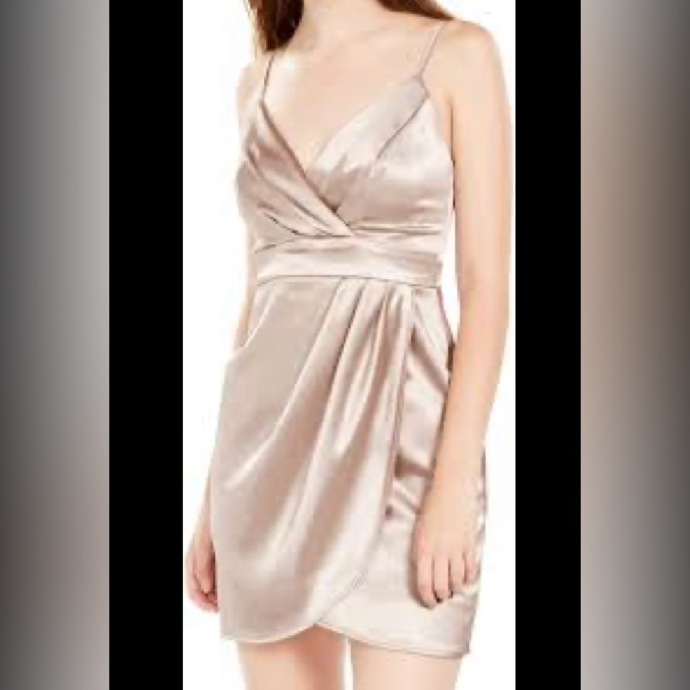 Teeze Me Junior’s Metallic Side Wrap Slim Social Dress Taupe Size 9/10 #AC